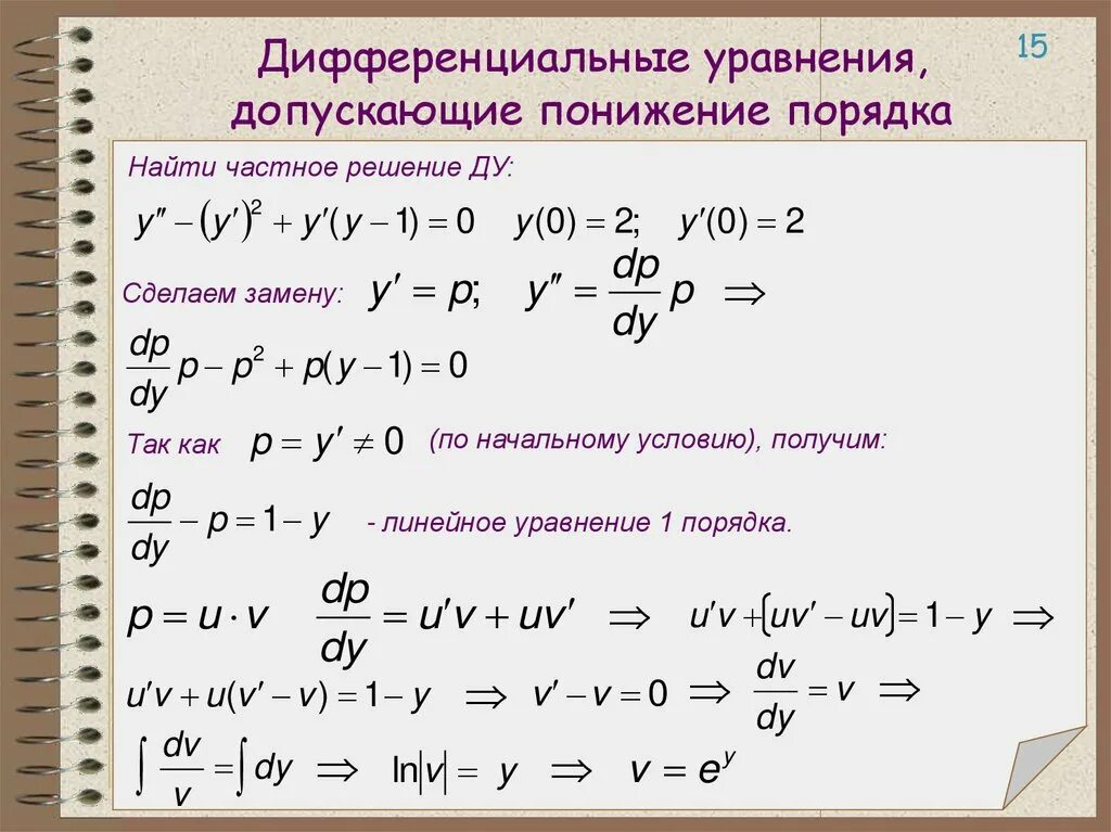 Понижение порядка для диф уравнений 2 типа. Метод понижения порядка дифференциального уравнения. Понизить порядок дифференциального уравнения. Уравнения, допускающие понижения порядка. Метод решения..