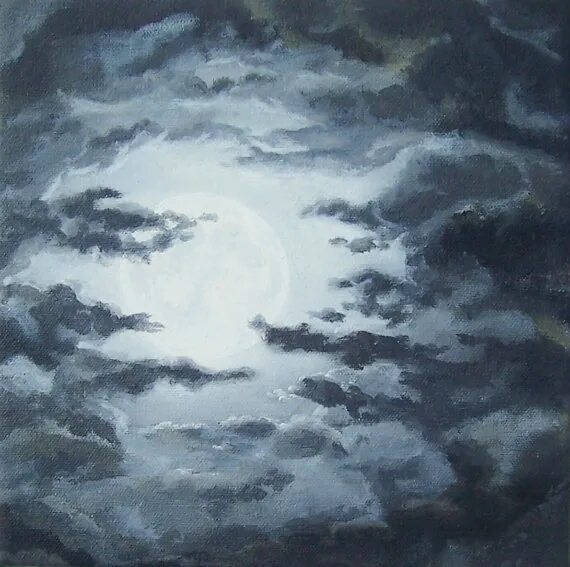 Панайотов ночь на облаках. Картина Луна и облака. Ночь Луна облака арт. Легкие Сумерки небо живопись. Южное небо живопись.