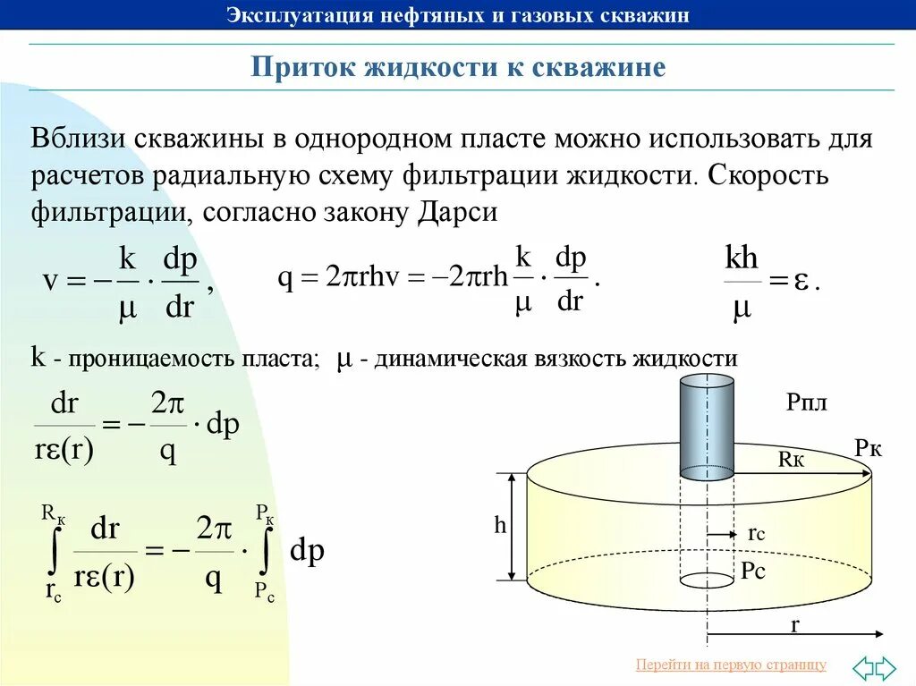 Интенсивность скважины. Дебит газовой скважины определяется по формуле. формула расчета притока из пласта. приток жидкости к горизонтальной скважине. уравнение притока жидкости к скважине.