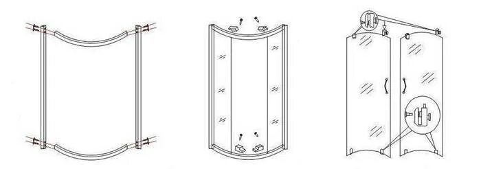 Сборка душевых дверей. Сборка душевой кабины 5016а. Дуги для душевой кабины 90х90 Ривер Амур. Душевой уголок Villagio сборка. Сборка душевой кабины Coliseum t90.