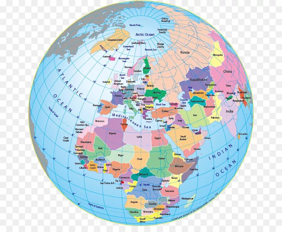 Политическая карта земного шара. Глобус карта земли. Все страны круги