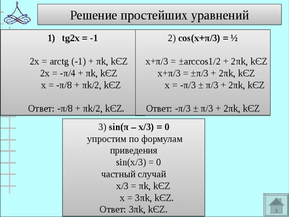 Решение уравнений с TG. Решение простейших уравнений. 1+TG^2x. TG A уравнение.