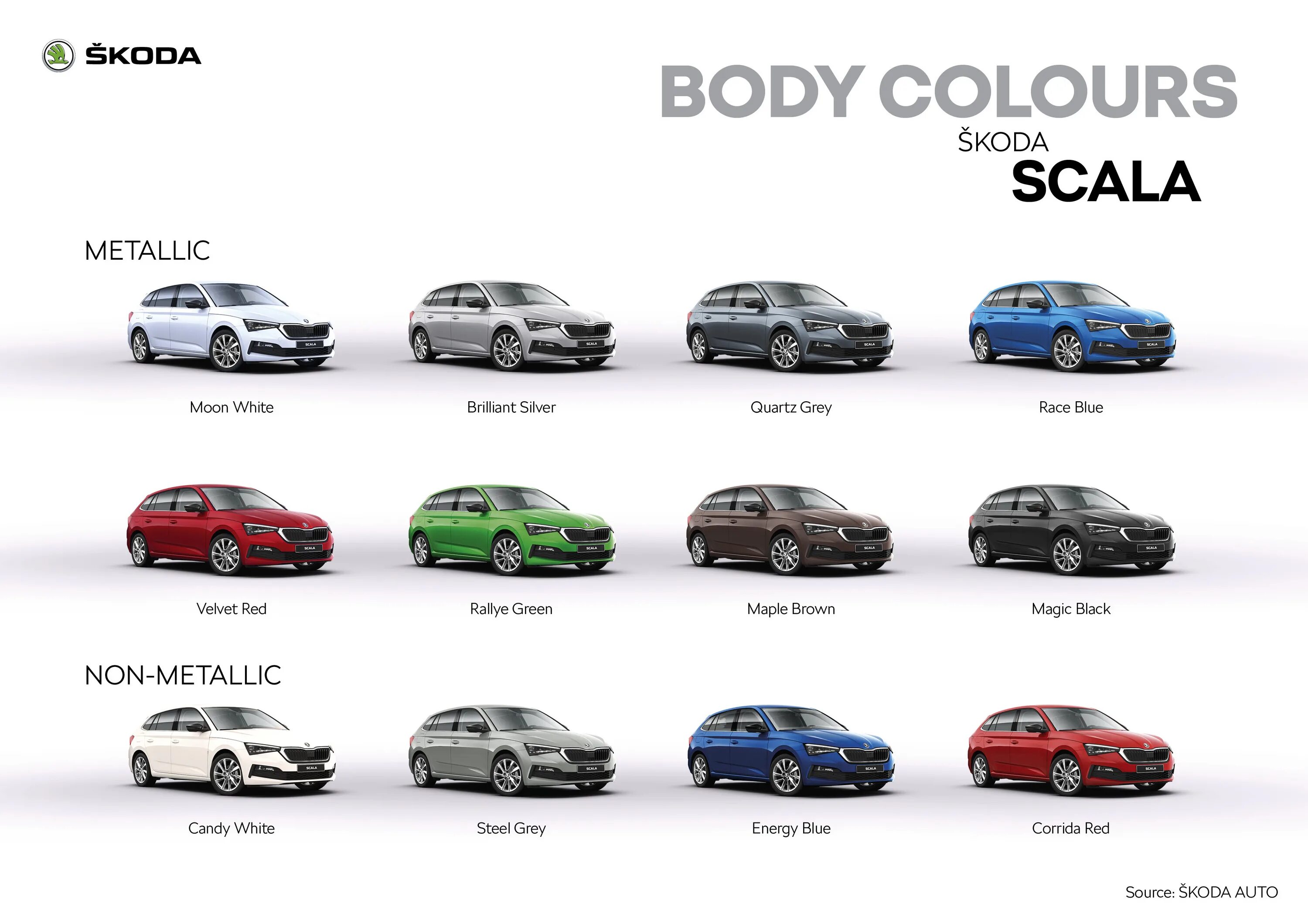 Тип кузова автомобиля 9. Skoda Scala. Шкода цвета. Шкода цвета кузова.