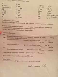 Расшифровка узи сердца у взрослого таблица