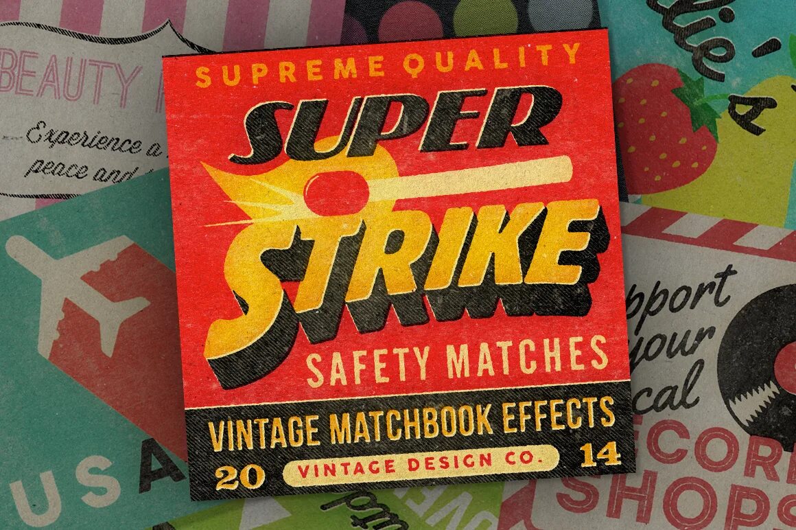 Супер страйки. Супер страйк. Matchbook Matches. Винтаж - спичка обложка. Gimmicky ad.