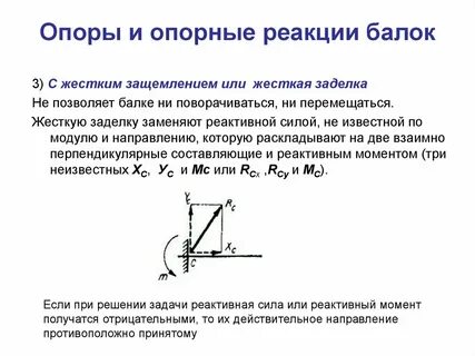 Силы реакции жесткой заделки