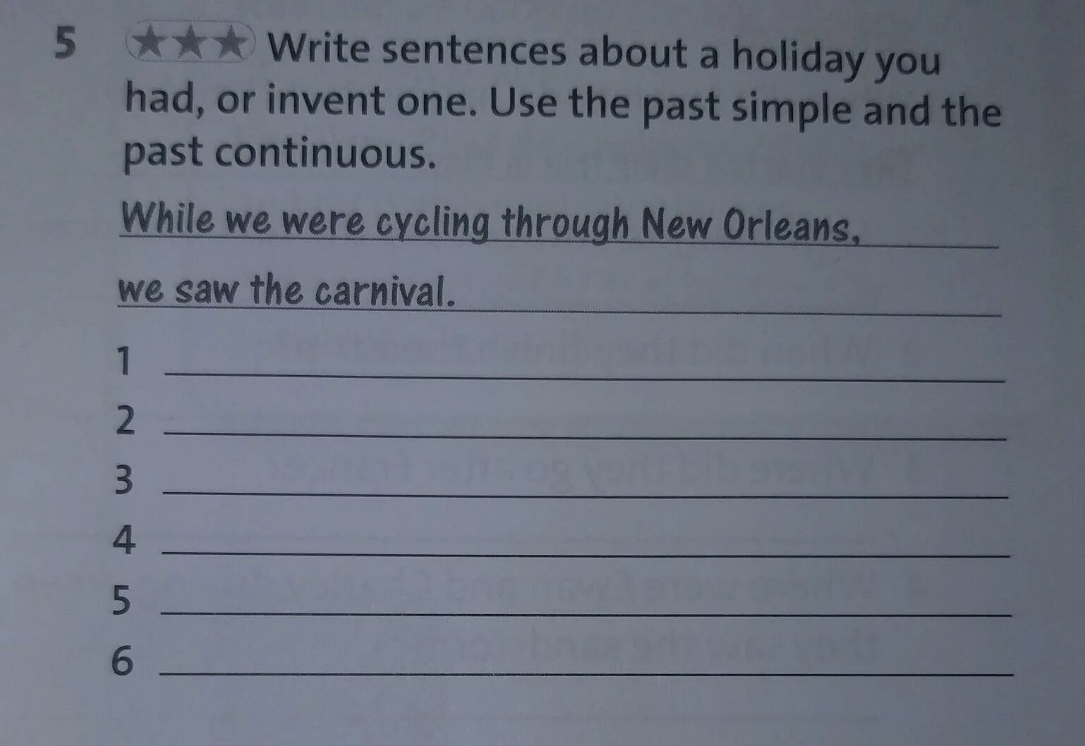 10 sentences about sport. Write sentences about your last Holiday. Sentence about Sun.