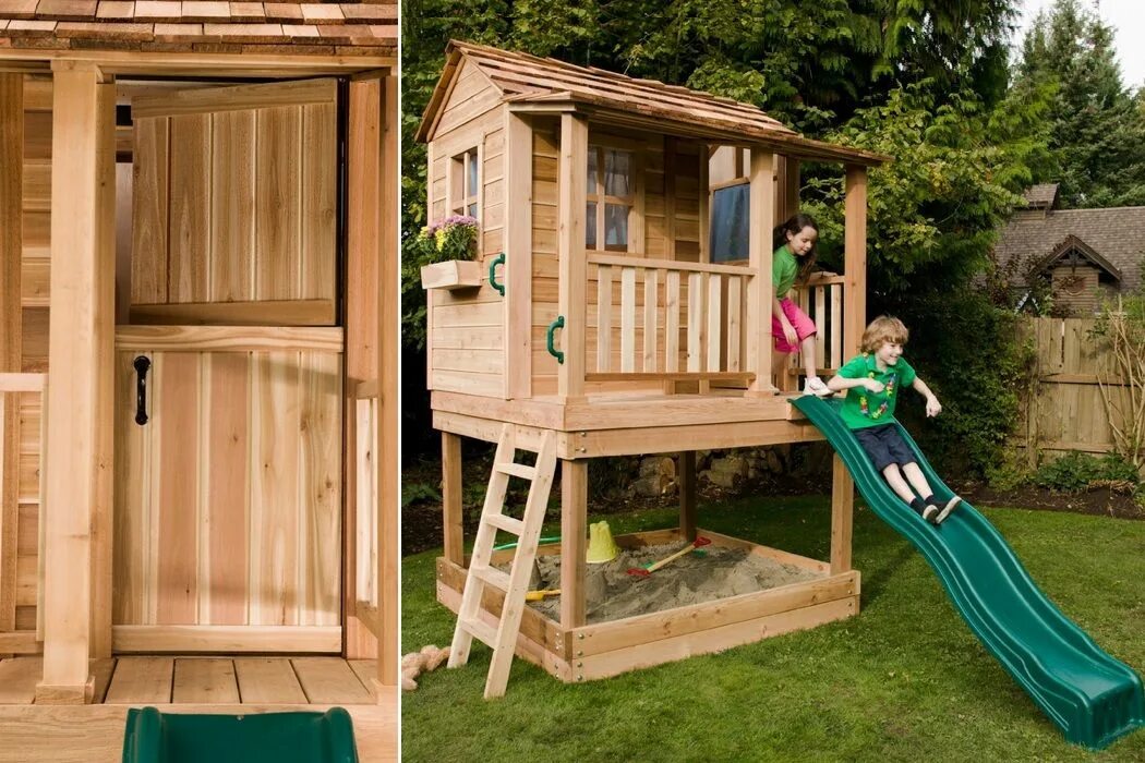 Wooden Wendy Playhouse Kids Wood Garden Cottage Slide Set Play House New Un Used