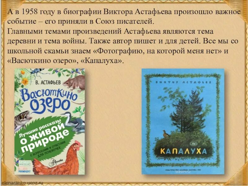 Краткий пересказ рассказа капалуха. Астафьев Капалуха 3 класс. Рассказ Капалуха Астафьев. Темы произведений Астафьева. Презентация Астафьев Капалуха.