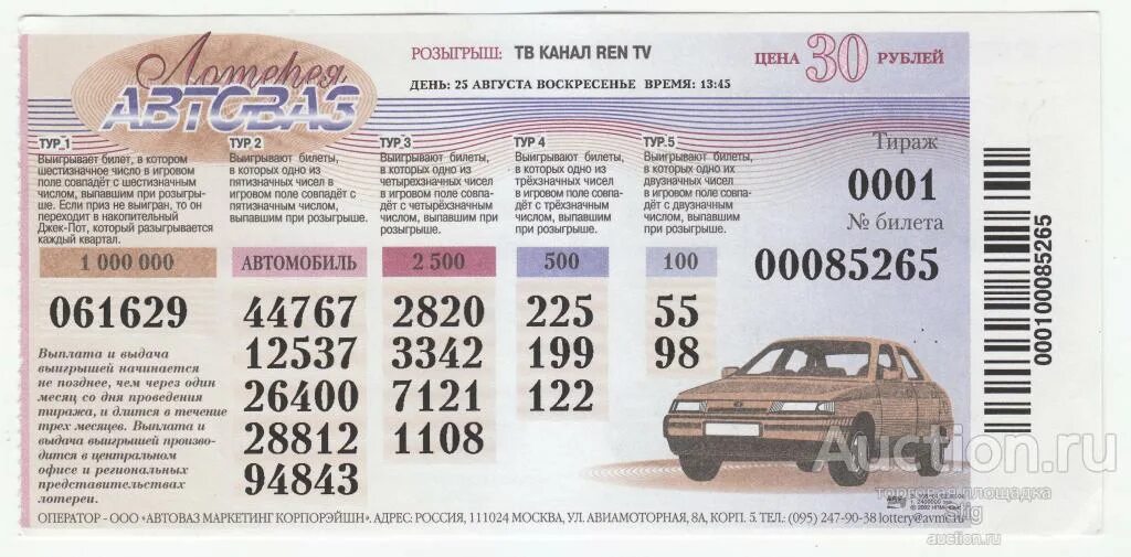 Национальная лотерея тираж 5. Лотерея АВТОВАЗ. Лотерейный билет автомобиль. Билет АВТОВАЗ. АВТОВАЗ 2002.