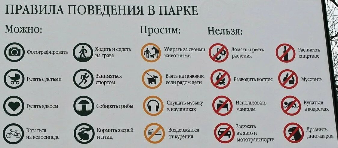 2 апреля что можно и нельзя делать. Правила поведения в парке. Знаки правила поведения. Знаки в парке. Запрещающие знаки в парке.