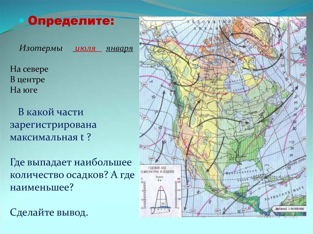 Абсолютная максимальная температура южной америки. Изотермы Северной Америки. Климатическая карта Северной Америки 7 класс. Изотермы июля в Южной Америке. Изотермы июля в Северной Америке.