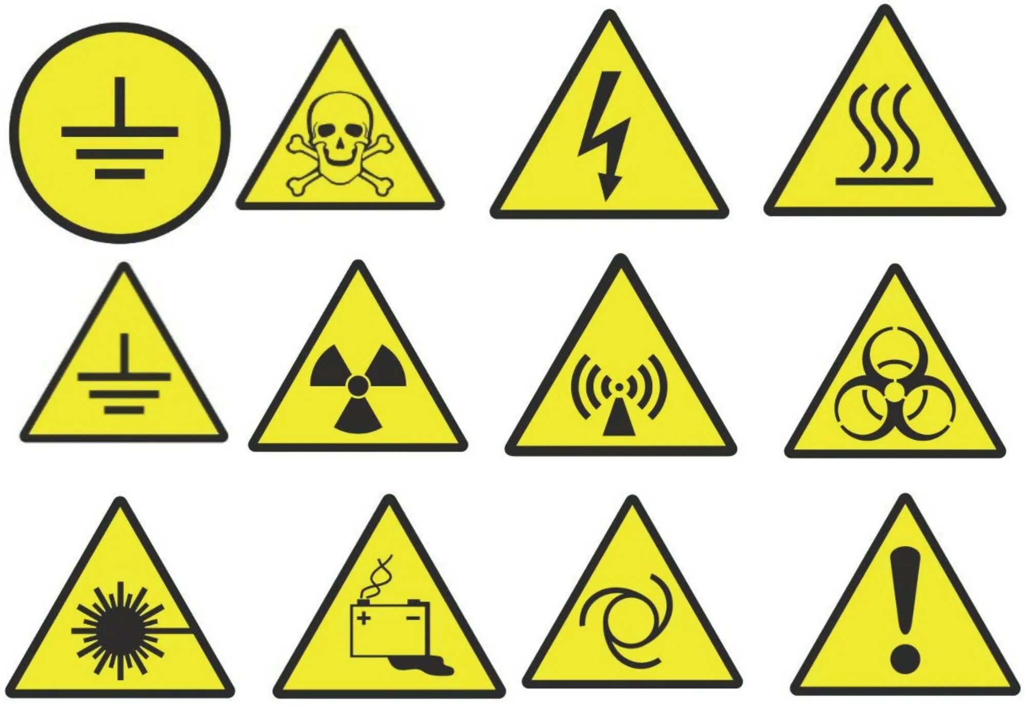Треугольник в желтом круге. Знак безопасности. Предупреждающие знаки безопасности. Наклейки знаки безопасности. Знаки безопасности по охране труда.