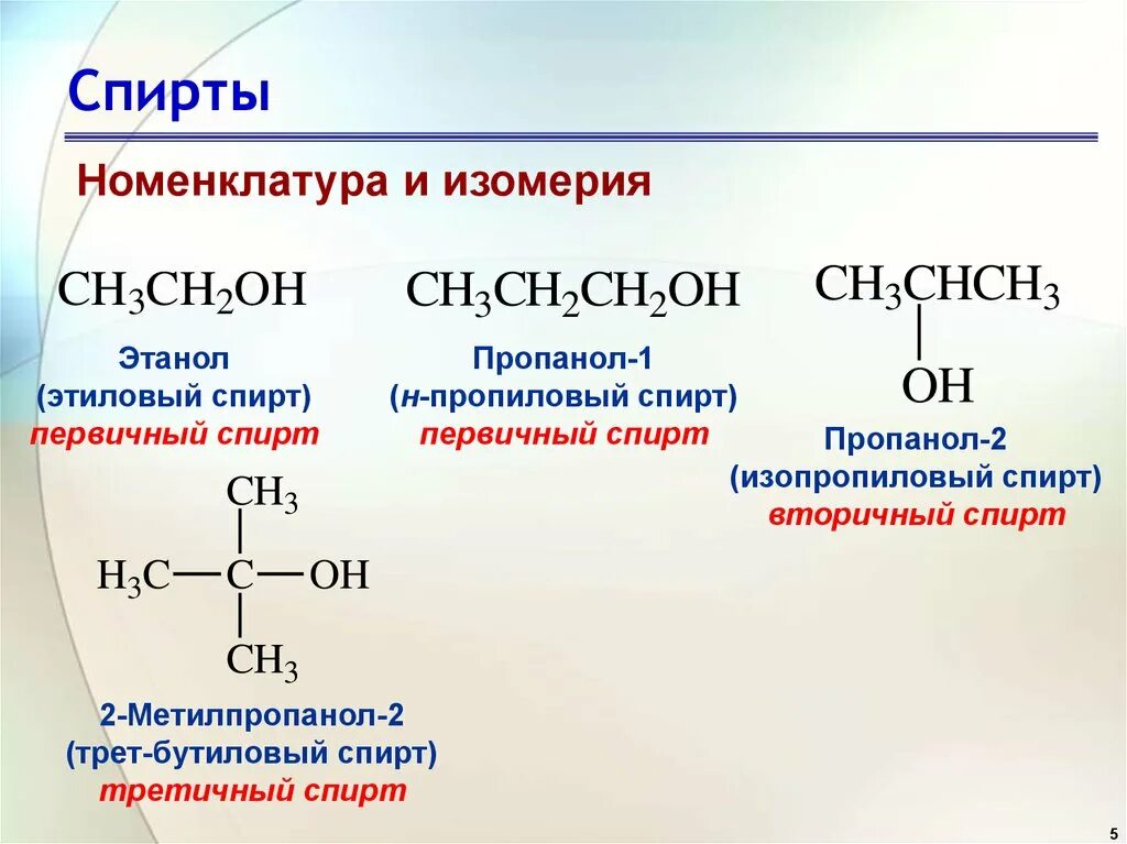 Первичные соединения и вторичные соединения. Строение формулы спиртов.