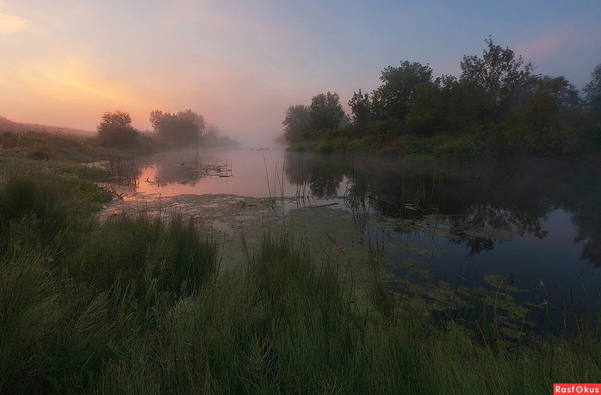 Там за лесом за рекой. Раннее утро. Заря Утренняя река. Речка вдали.