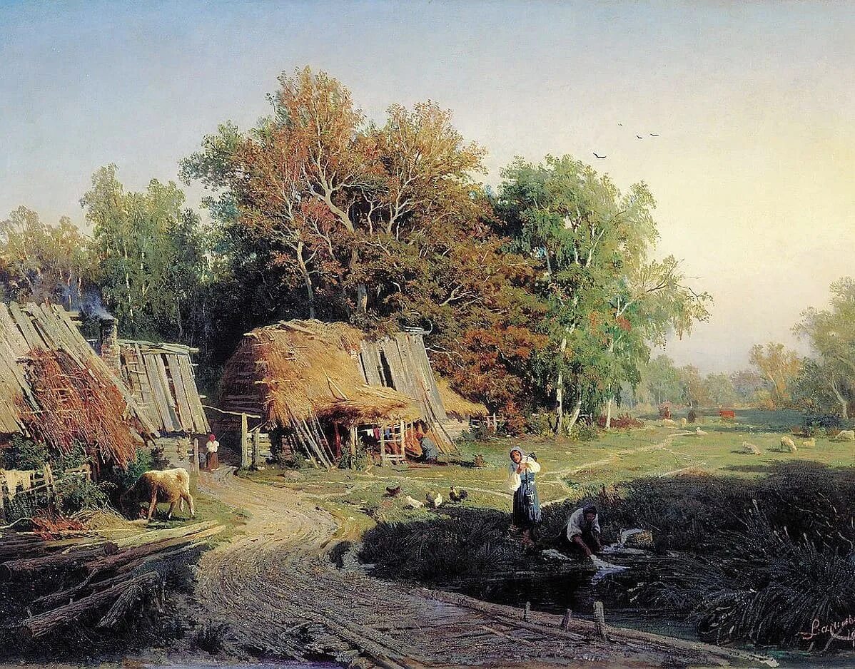 Картины русских художников. Федор Васильев «деревня» 1869. Федор Васильев деревня 1869 г. Ф. Васильев «деревня». Фёдор Александрович Васильев деревня.