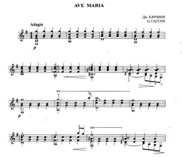 Maria caccini. Ave Maria Ноты для гитары.