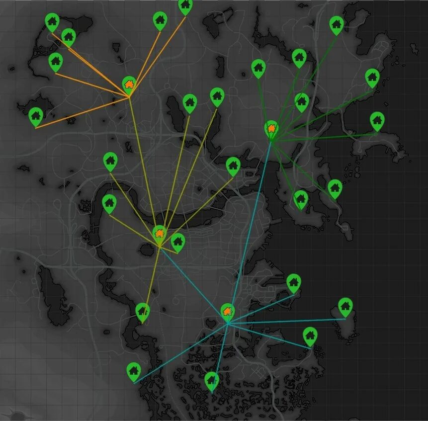 Фоллаут 4 карта поселений. Fallout 4 линии снабжения. Fallout 4 линии снабжения карта. Fallout 4 all Settlements. Starting out 4