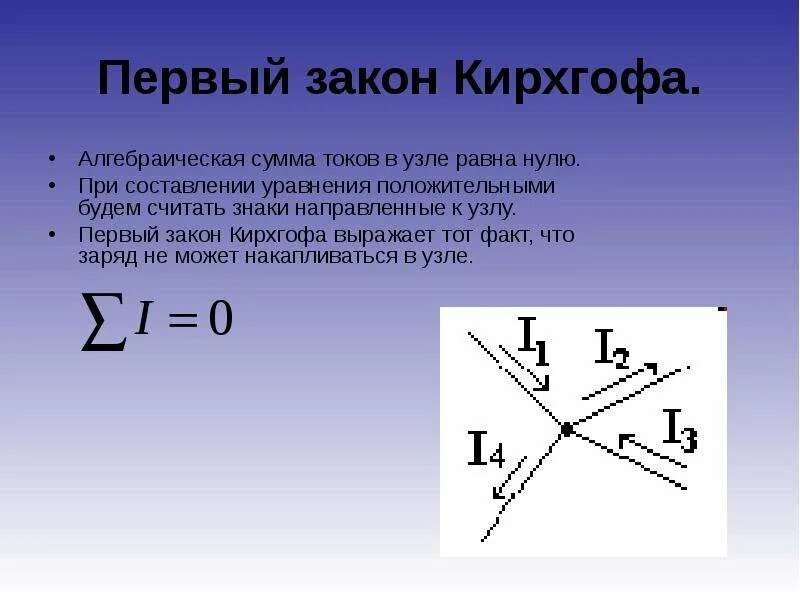 Используя закон кирхгофа. 1 закон кирхгофа. первый закон кирхгофа. алгебраическая сумма токов в узле равна нулю. первое правило кирхгофа.