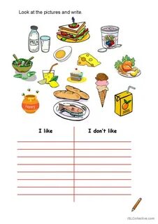 The students are supposed to write the foods under I like or I don\'t like...