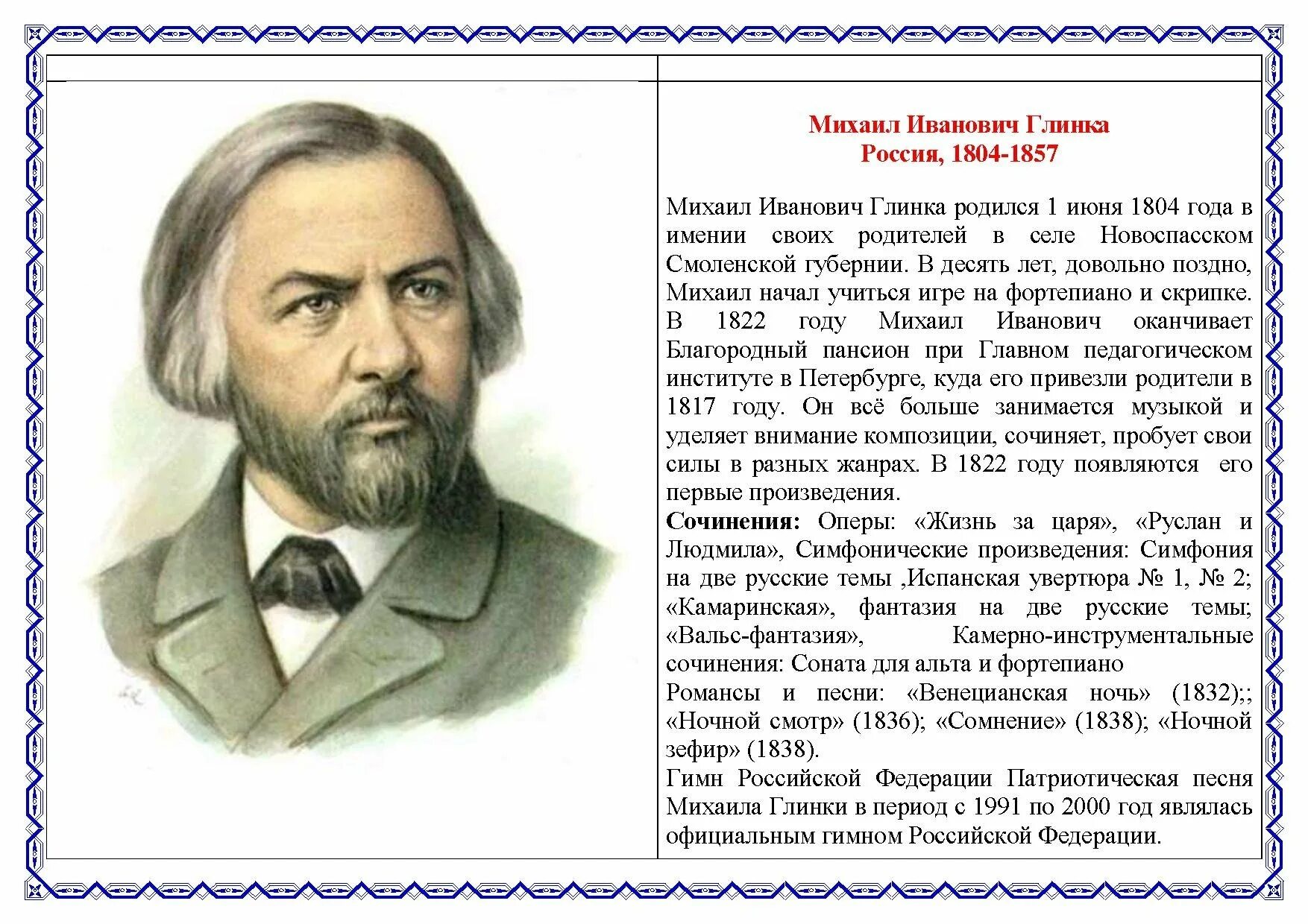 Русский композитор Глинка.