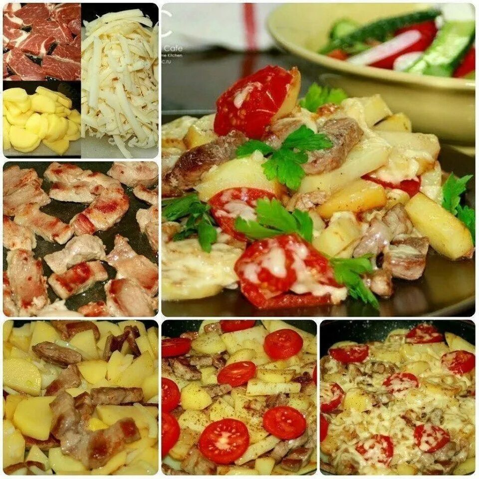 Картошка с помидорами и сыром на сковороде. Картофель по-французски на сковороде. картошка с мясом и сыром на сковороде. картошка по французски на сковороде.