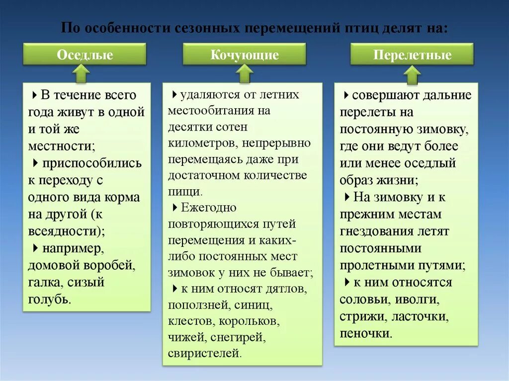 Оседлые особенности. Особенности оседлых птиц. Оседлые Кочующие и перелетные птицы. Оседлые Кочующие и перелетные птицы таблица. Особенности движения птиц.