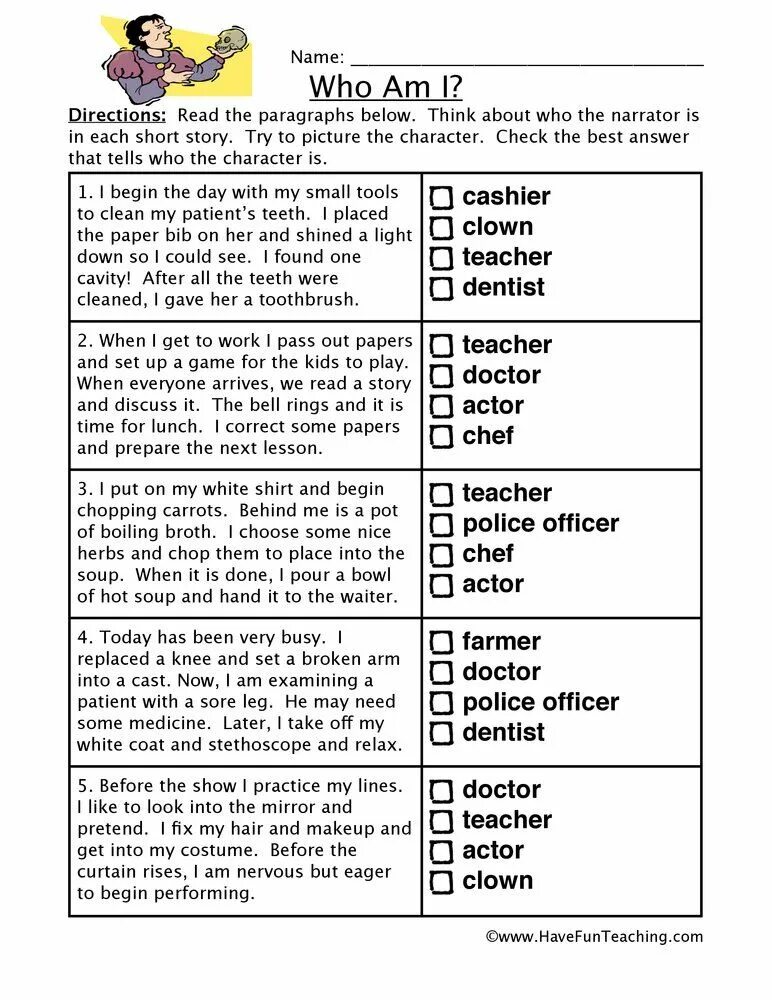 Reading about jobs Worksheets. Reading Comprehension Worksheets. Reading about jobs Worksheets for Kids. Professions exercises for Kids. Read the paragraph and question