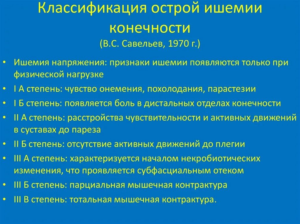 Степени ишемии конечности. Классификация острой ишемии нижних конечностей по в.с.Савельеву. Острая ишемия нижних конечностей классификация. Классификация острой ишемии по Савельеву. Классификация острых артериальных ишемий конечностей.