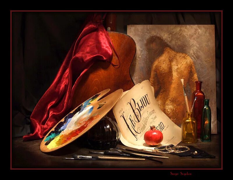 натюрморт хобби. атрибуты искусства картина. натюрморт с профессиональной атрибутикой. натюрморт с предметами искусства. ожившие вещи натюрморт.