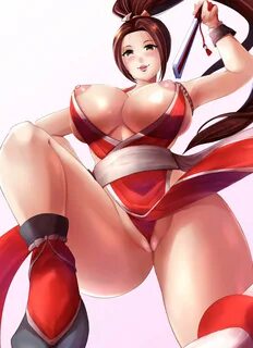 mai shiranui, fatal fury, snk, 1girls, areolae, armwear, big breasts, blush...