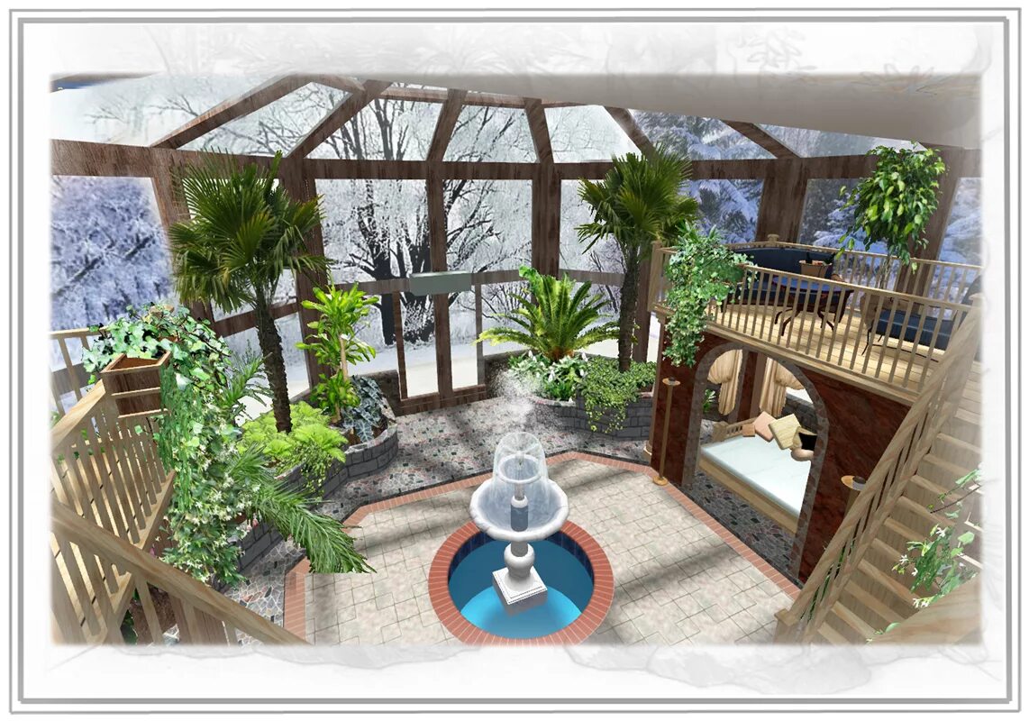 зимний сад. шикарный зимний сад. проекты сада зимой. стеклянная веранда на даче. арка в зимнем саду.