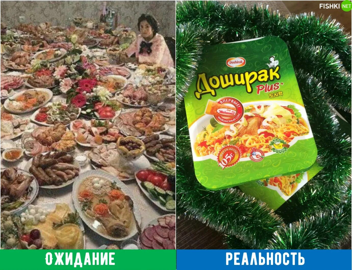 Приколы про новогодний стол. Новогодний стол ожидание реальность. доширак на новогоднем столе. новогодний стол прикол. новогодний стол реальность.