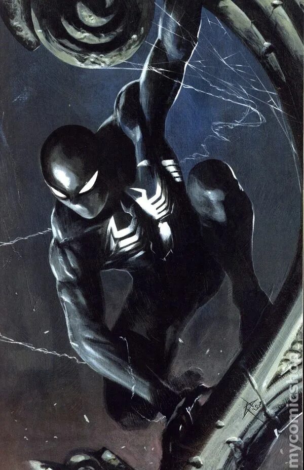 Черный человек паук комикс. Марвел человек паук симбиот. Чёрный человек паук симбиот. Человек паук чёрный костюм симбиот. Черный человек паук Марвел.