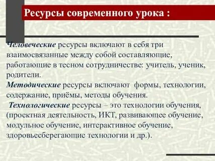 Ресурсы урока пример