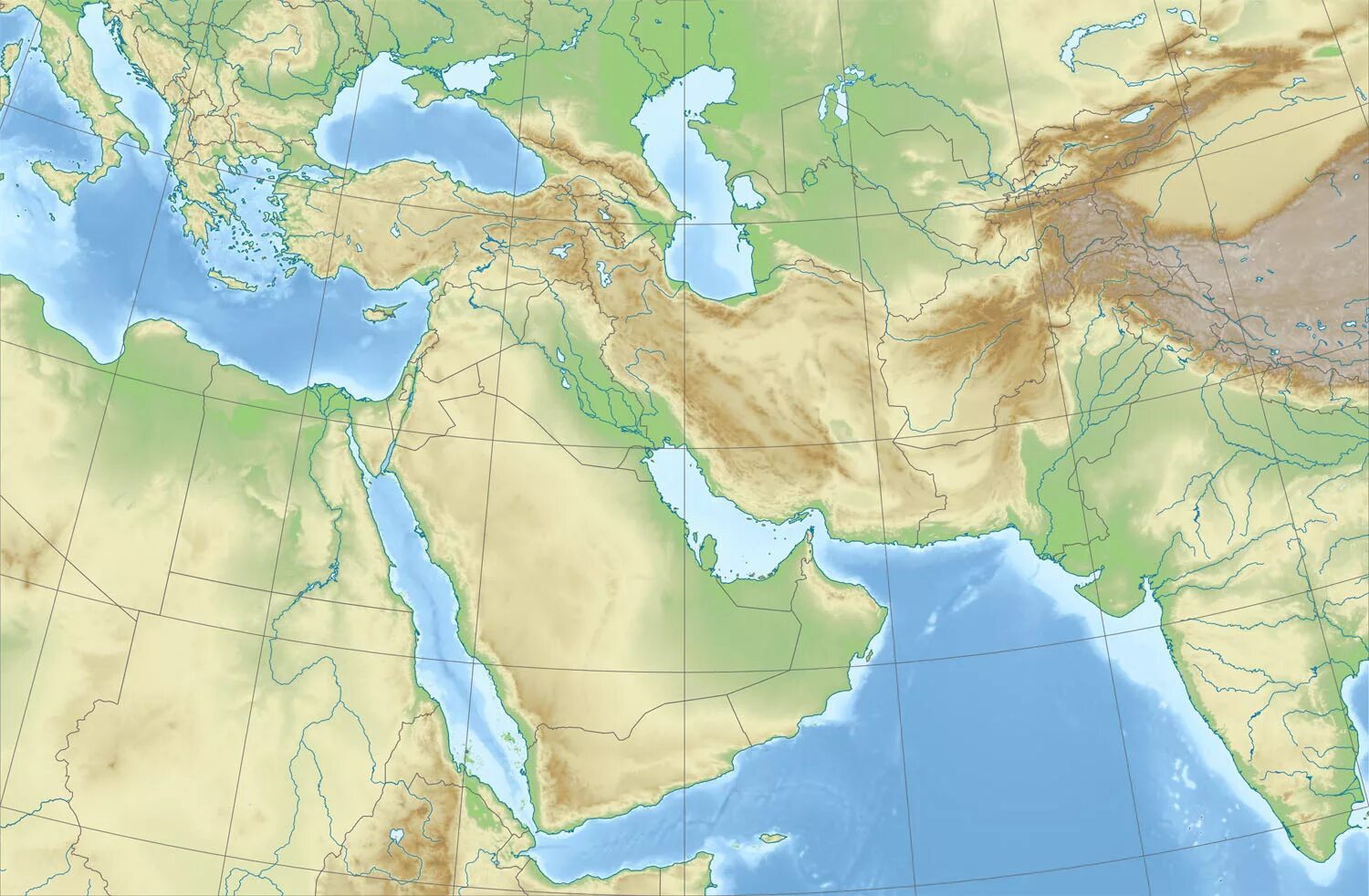 Middle asia. Карта ближнего Востока рельеф. Аравийский полуостров персидский залив. Ближний Восток Аравийский полуостров. Аравийский полуостров Юго Западной Азии.