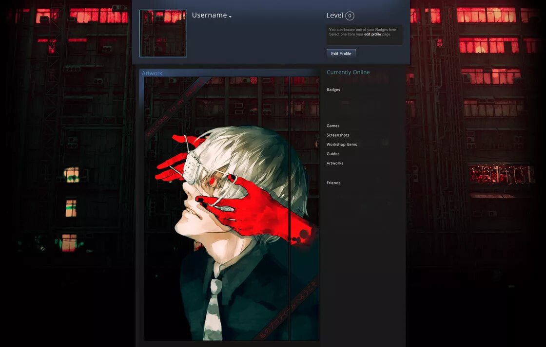 Фон профиля стим дед инсайд. Профиль стим Токийский гуль. Иллюстрации для стим профиля. Профиль дед инсайда в стиме.