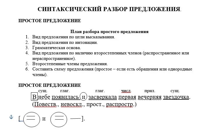 Письменный опрос анализ простого предложения