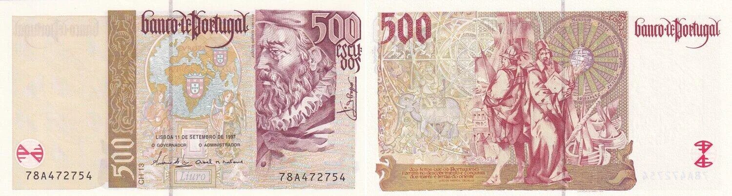1997 13. 500 эскудо 1997 португалия банкнота. 500 escudos 1997 года банкнота португалия. денежная система в португалии.