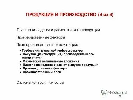 Составить план факторы производства