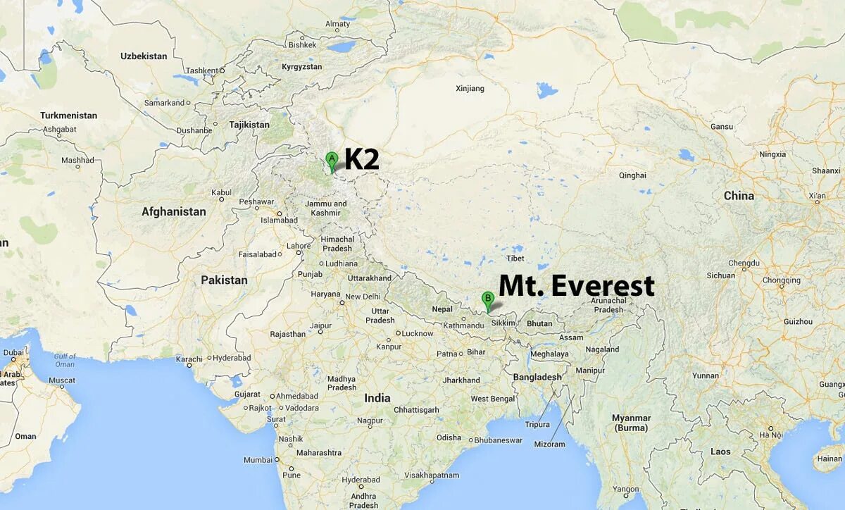 Где находится k. К2 и Эверест на карте мира. Гора Чогори на карте. Гора Чогори на карте мира. Где находится гора Чогори на карте.