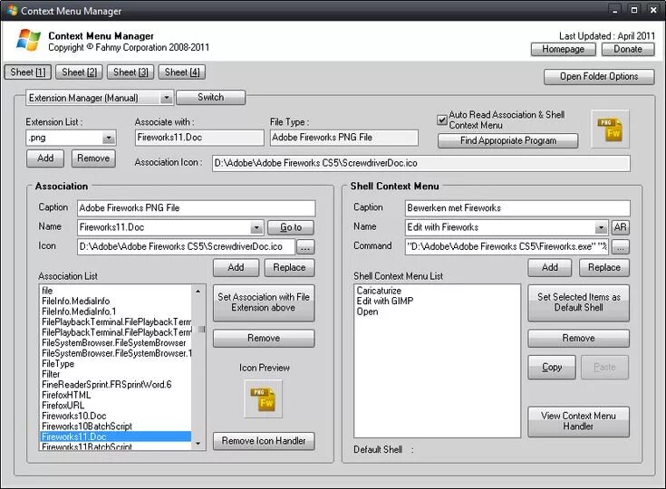 Menu manager. Fcorp context menu manager.