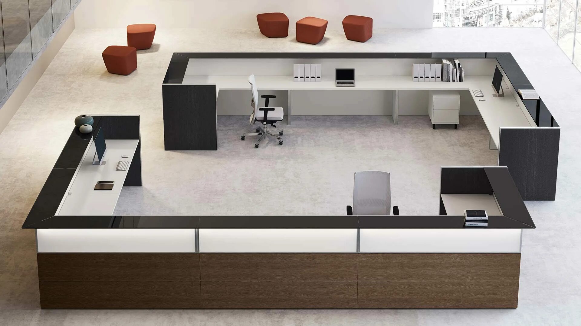 Стойка модуль прямой steel reception (светлый дуб/белый, 1000х700х1200 мм). Ресепшн для охраны в школе. 4 венге. Ресепшн модульный. Офисная мебель для персонала nova s.