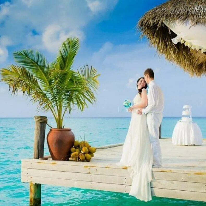 Медовый месяц в аба даба. Свадьба на островах. Романтические свадебные путешествия. "медовый месяц" (honeymoon). Парочка на берегу моря.