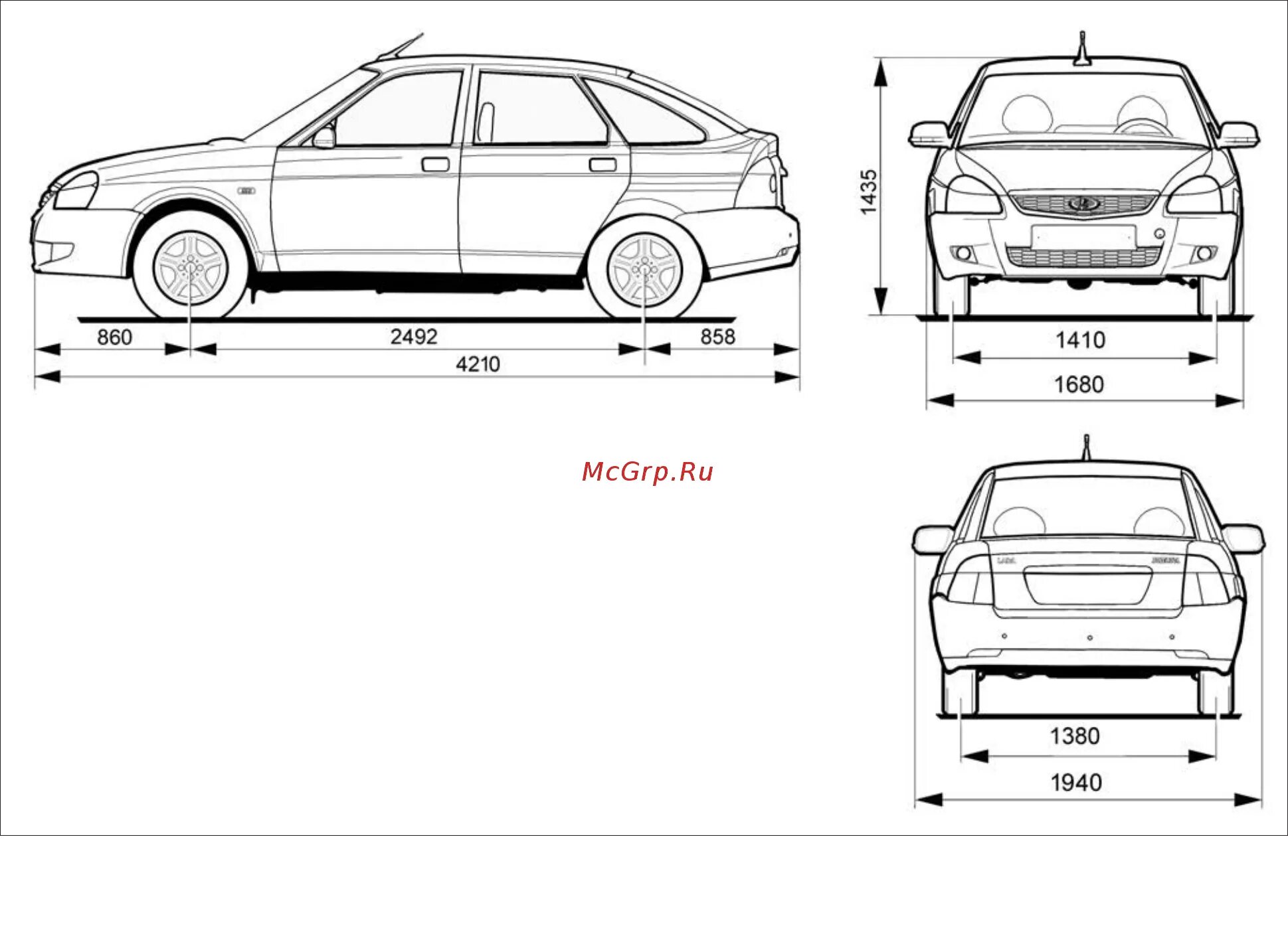 Длина приора универсал. ВАЗ 2170 чертеж седан.