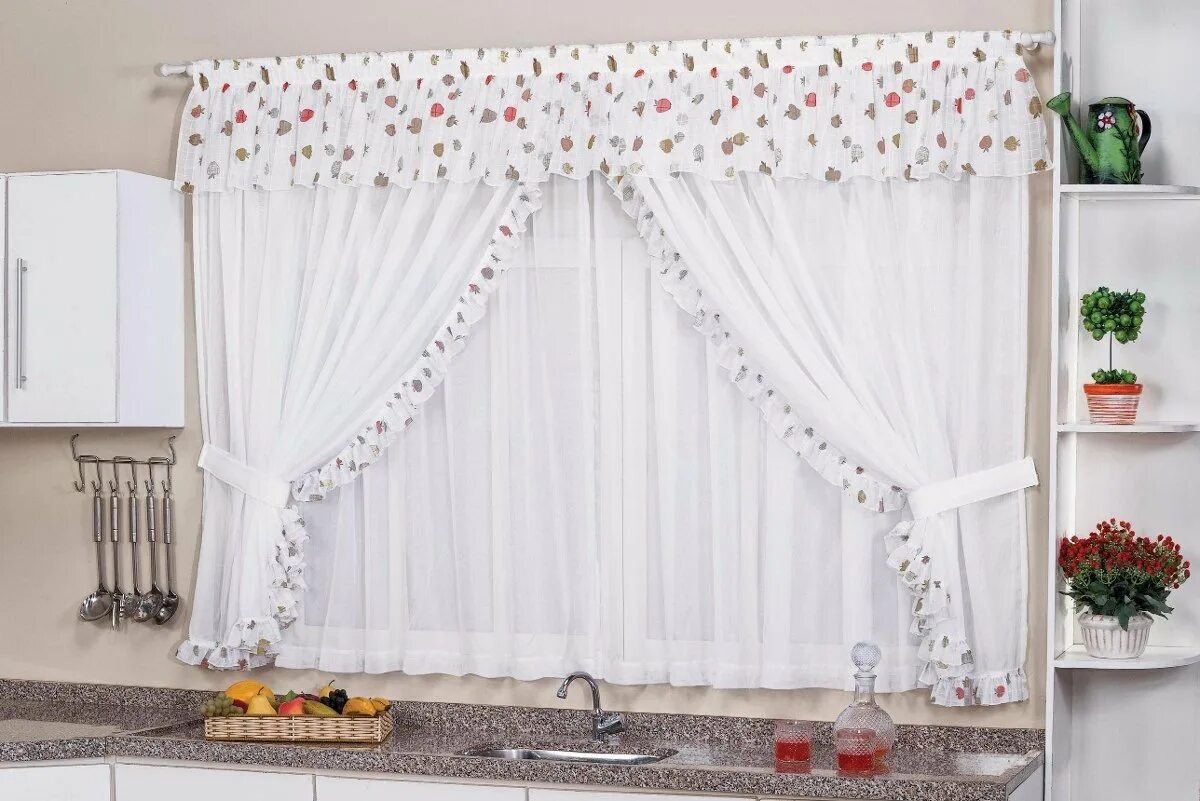 Белая тюль на кухню. Цветочные шторы на кухню. Показать тюль кухни. Тюль на кухню в современном стиле. Ру / комплект штор для кухни "хлоя".
