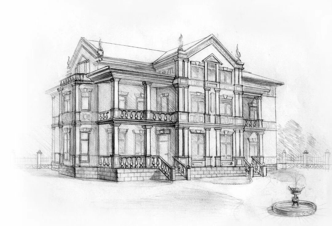 Нарисовать фасад дома. Архитектурный набросок коттеджа. Фасад рисунок. Эскиз коттеджа. Рисование экстерьера архитектурных сооружений.