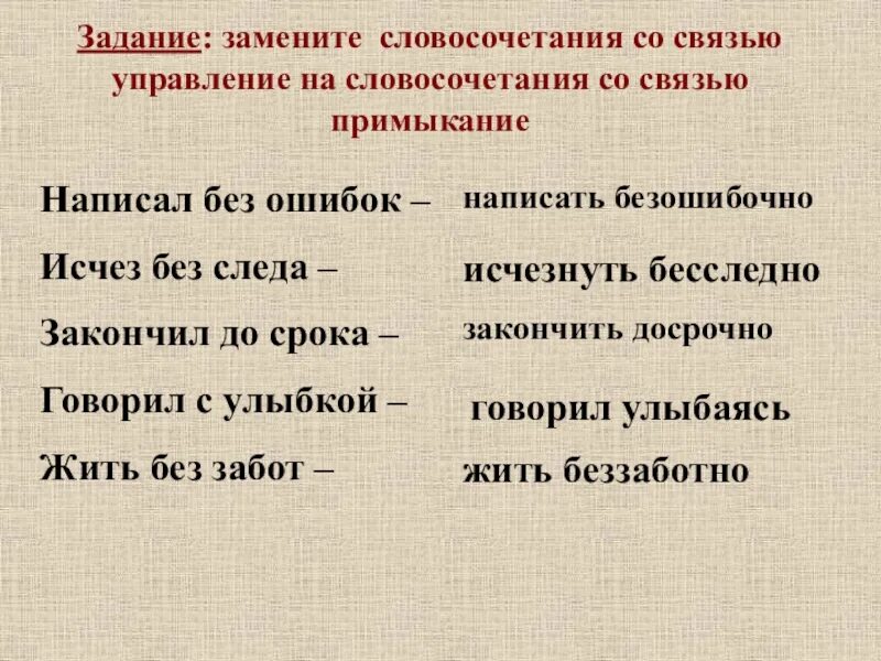 Посмотрел с грустью на примыкание замени словосочетание. Связь управление в словосочетании. Словосочетание управление примыкание. Заменить управление на примыкание. Замени примыкание управлением словосочетания.