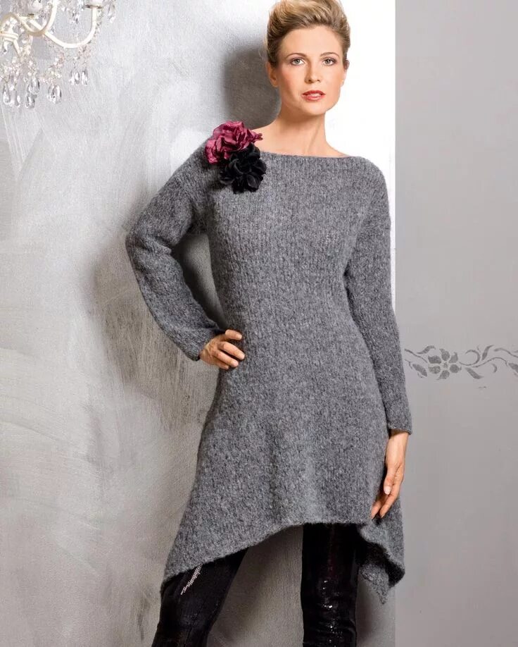Вязаные туники спицами для женщин. Туника из меланжевой пряжи. Красивые вязаные вещи. Вяжем платье тунику. Туника спицами.