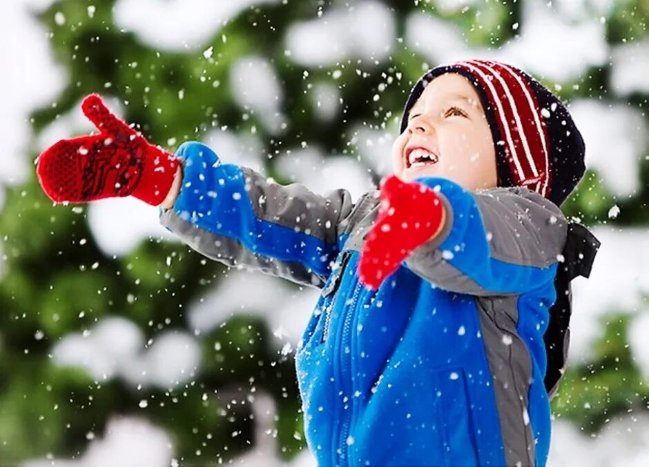 Зимние каникулы. Зима радость. Дети зимой. Дети радуются снегу.